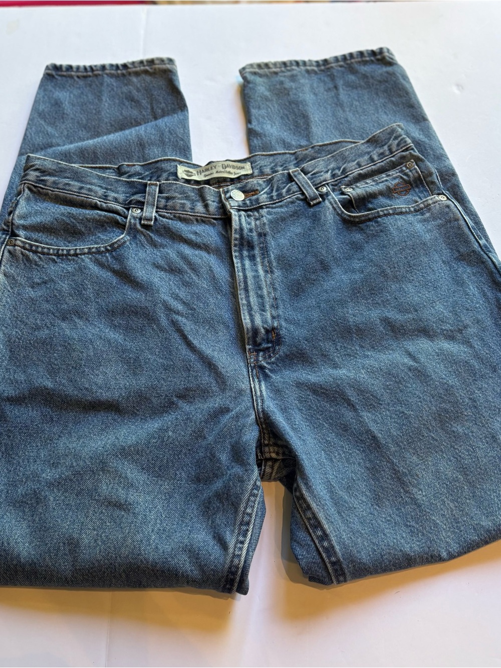 Harley-Davidson Classic Men's Faded Blue Denim Jeans Size 38 X 32 5 pocket